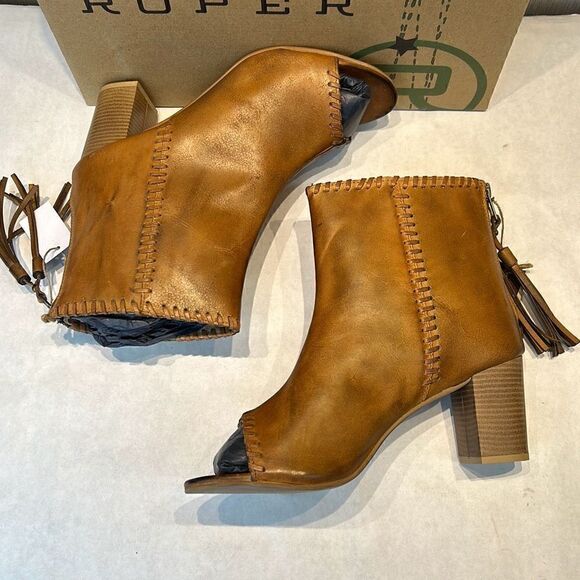 NEW Roper Betsy Leather Sandal Sz 10.5 Open Toe Tan 3" Heel Back Zipper Western - Picture 5 of 8